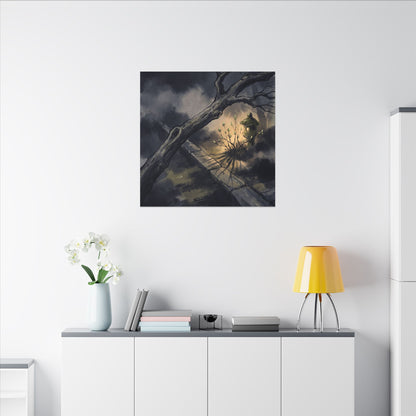 Dark Japandi Moonlit Garden in Golden Hour | Charcoal Ink Canvas Art