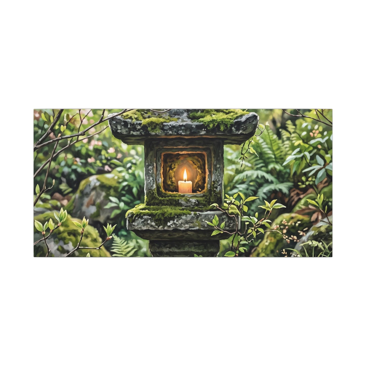 Neutral Stone Lantern Canvas Art - Japanese Pattern Japandi