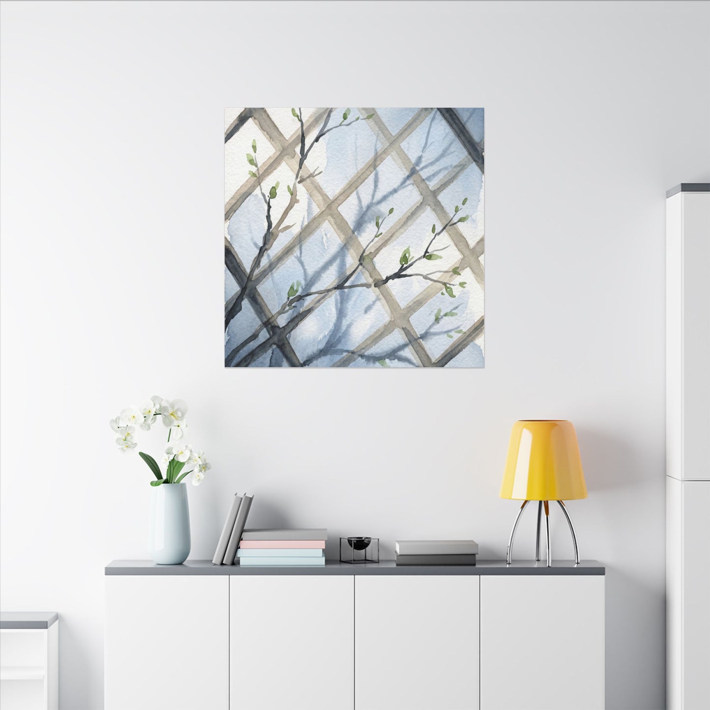 Shoji Screen Canvas Art | Spring Japandi Watercolor Art