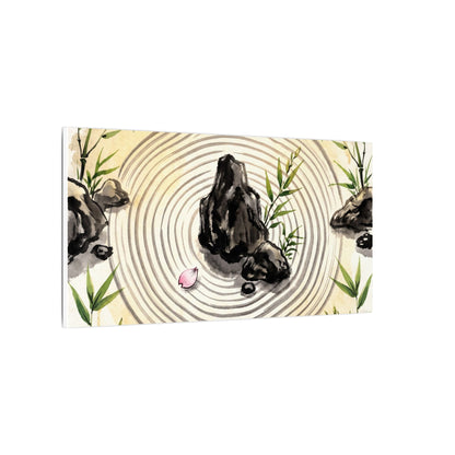 Zen Rock Garden in Golden Hour | Sumi E Canvas Art