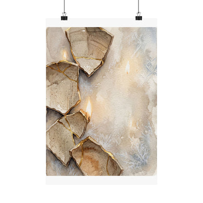 Winter Broken Pottery Watercolor Wall Art Print | Neutral Decor Art Print