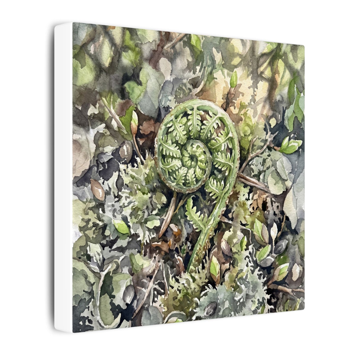 Fern Unfurling Spring Canvas Art | Japandi Neutral Design