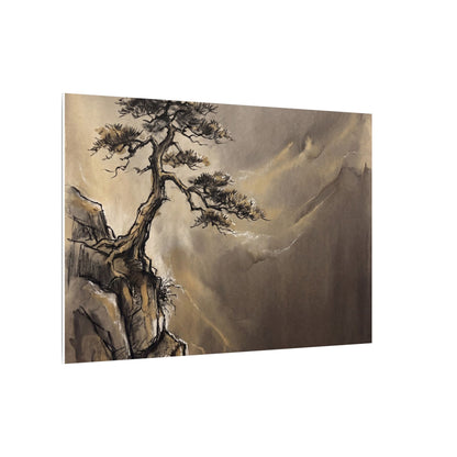 Pine Tree Charcoal Ink Canvas Art | Luxurious Dark Japandi Art