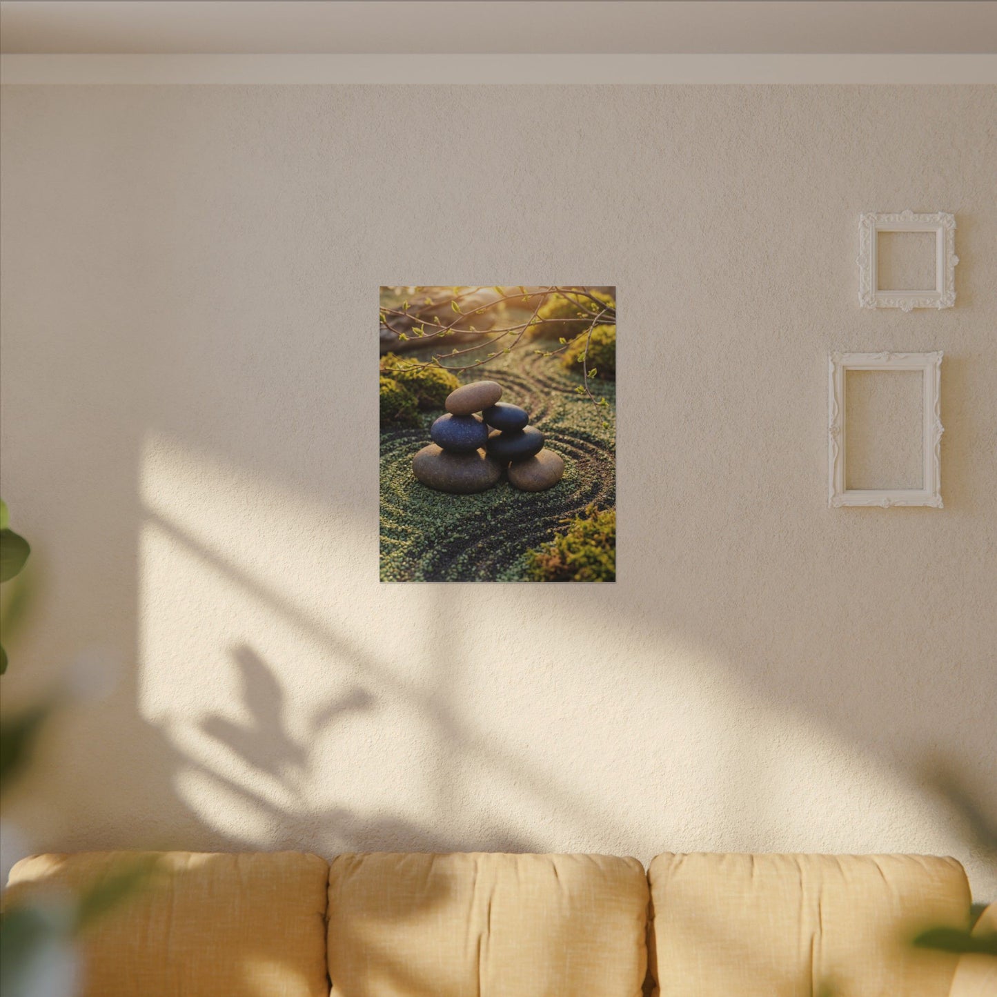 Zen River Stones in Golden Hour | Karesansui Canvas Art