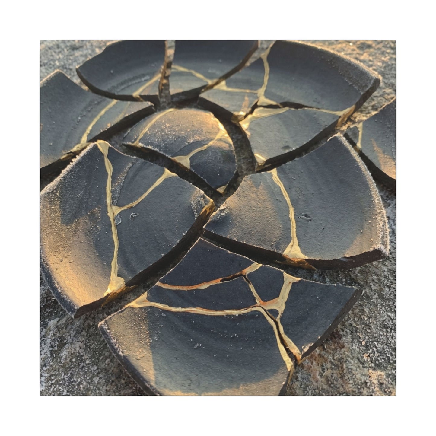 Broken Pottery Winter Canvas Art | Kintsugi Resilient Design