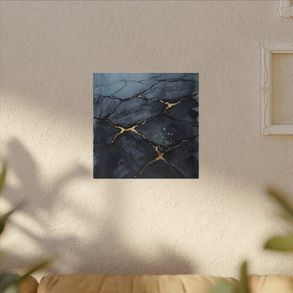 Mono No Aware Cracked Earth Canvas Art - Dark Japandi Charcoal Ink
