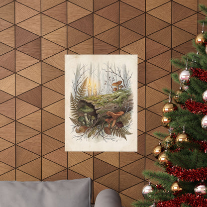 Winter Wild Mushrooms Herbarium Wall Art Print | Rustic Decor