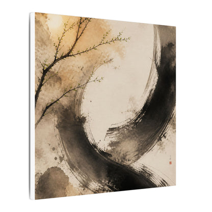 Japandi Ink Brushstroke in Golden Hour | Watercolor Canvas Art