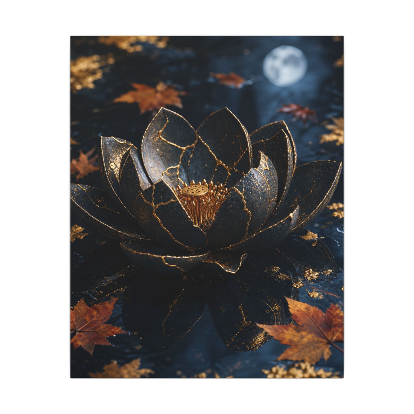 Moonlight Lotus Flower Canvas Art - Kintsugi Fukinsei