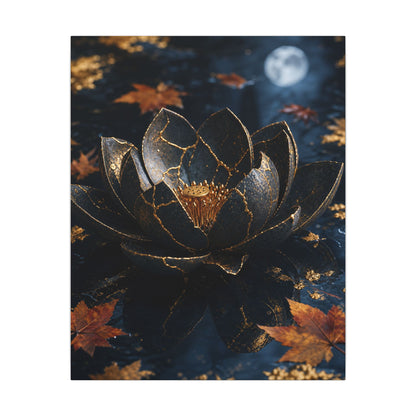 Moonlight Lotus Flower Canvas Art - Kintsugi Fukinsei