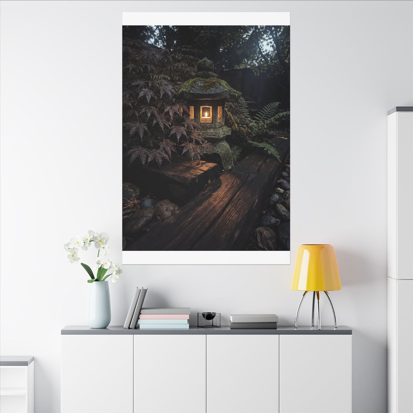 Moody Moonlit Garden Canvas Art - Shadow Zen Dark Japandi