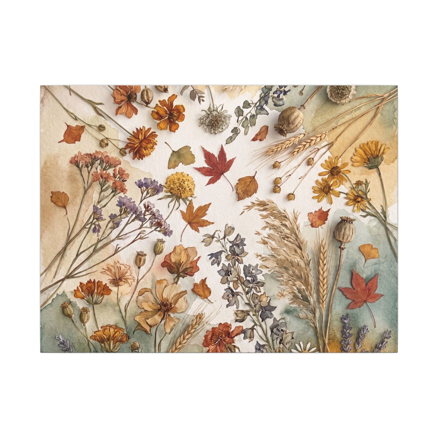 Dried Flowers Canvas Art | Autumn Japandi Watercolor Art