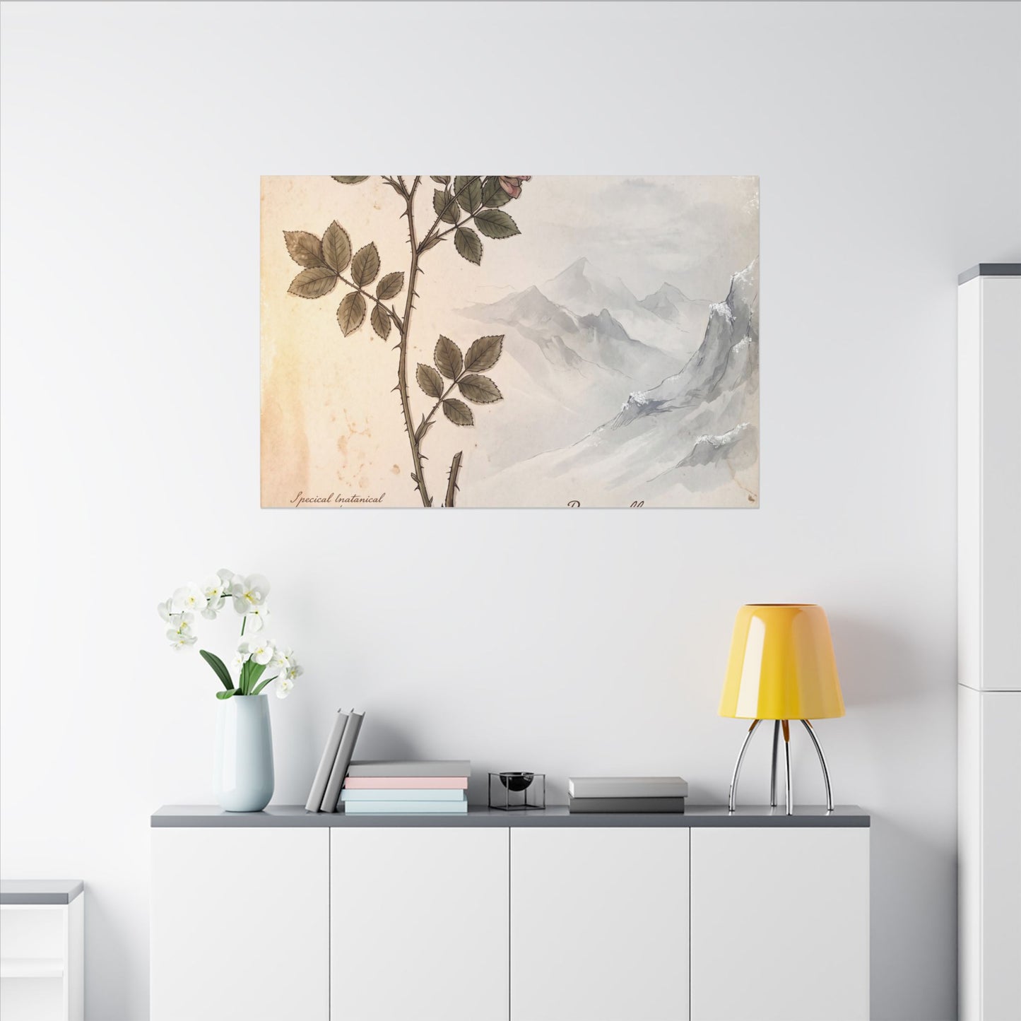 Winter Mountain Mist Herbarium Canvas Art | Earthy Decor