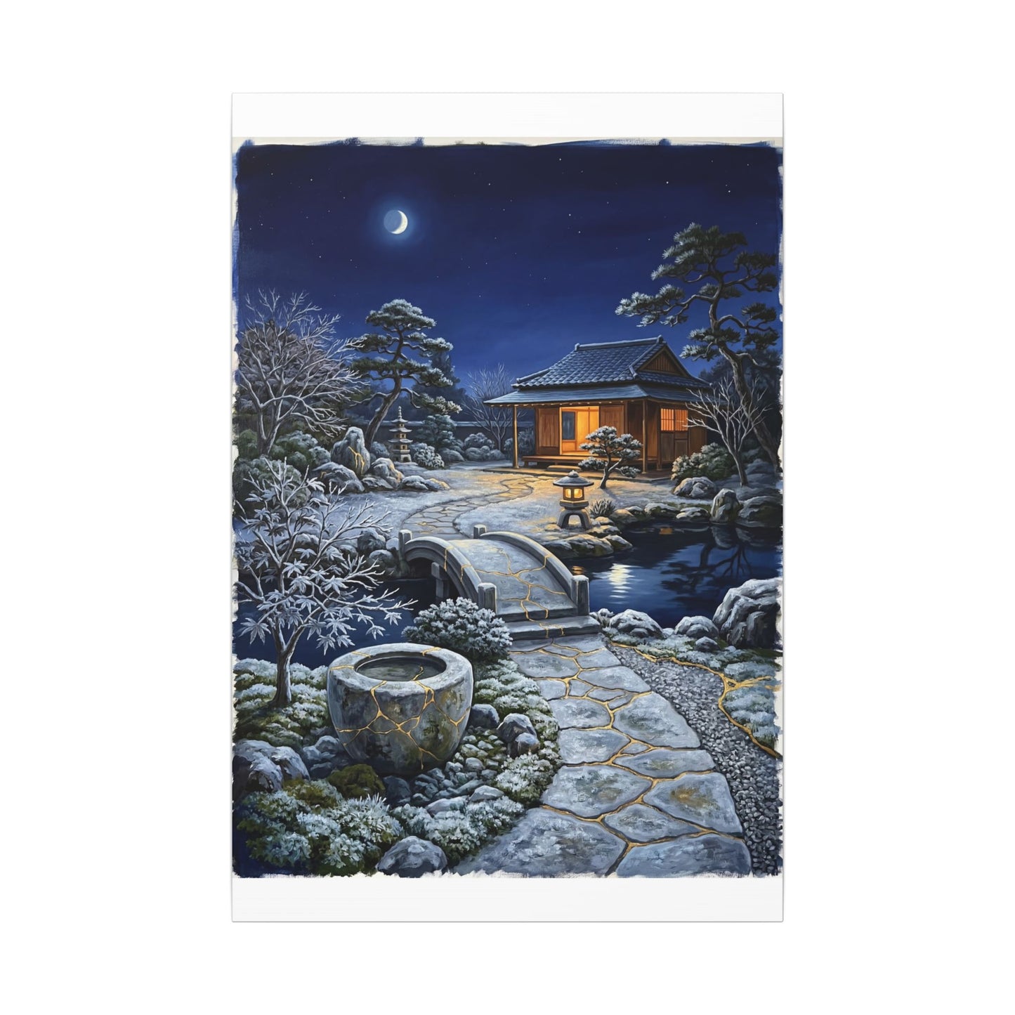 Moonlit Garden Winter Canvas Art | Kintsugi Artful Design