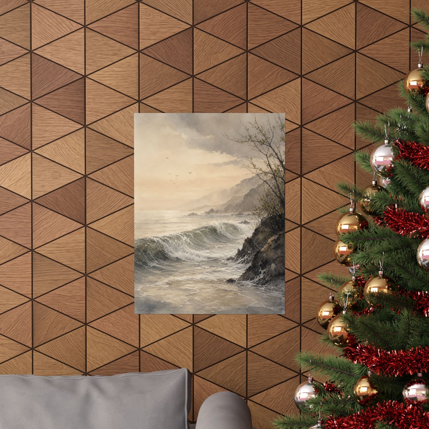 Warm Ocean Wave Wall Art Print - Watercolor Japandi