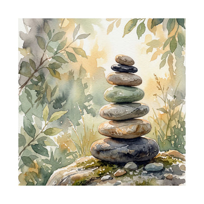 River Stones Wall Art Print | Summer Japandi Watercolor Art