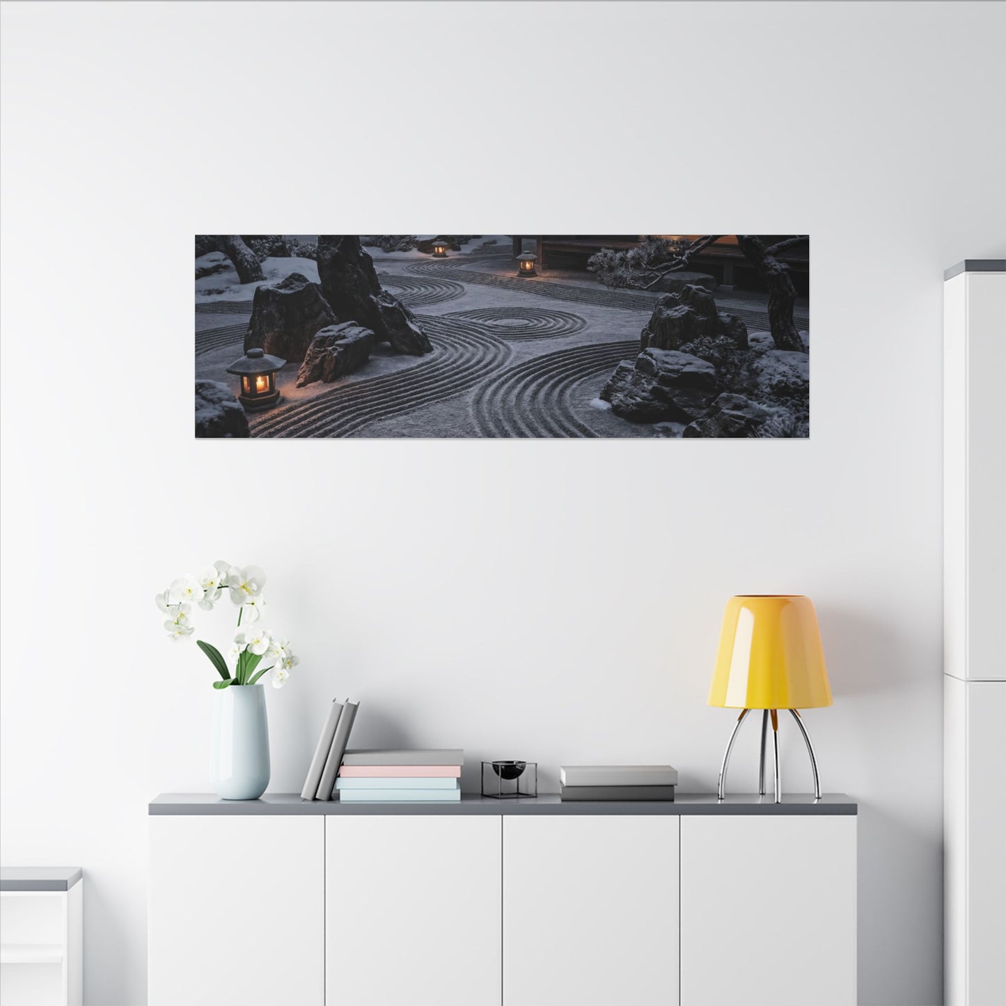Candlelight Rock Garden Canvas Art - Dark Japandi Fukinsei