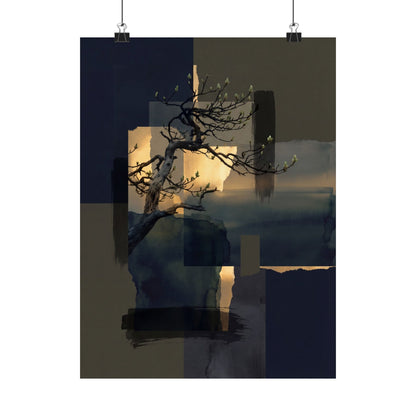 Kanso Pine Tree Wall Art Print - Dark Japandi Moody Minimal Art Print