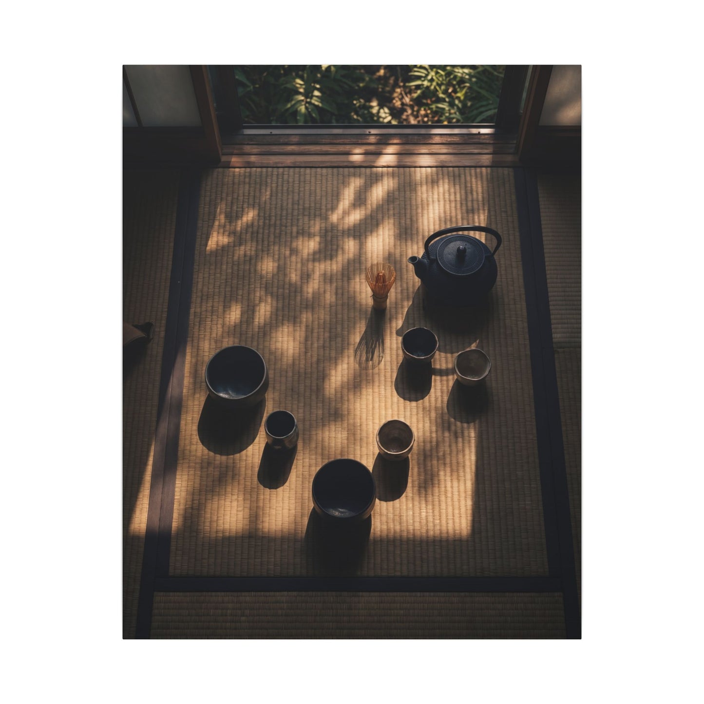 Shibui Tea Ceremony Canvas Art - Dark Japandi Shadow Zen