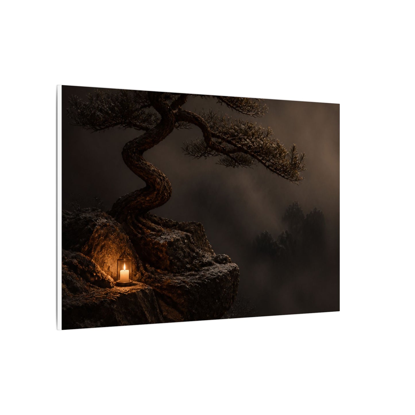 Pine Tree Shadow Zen Canvas Art | Luxurious Dark Japandi Art