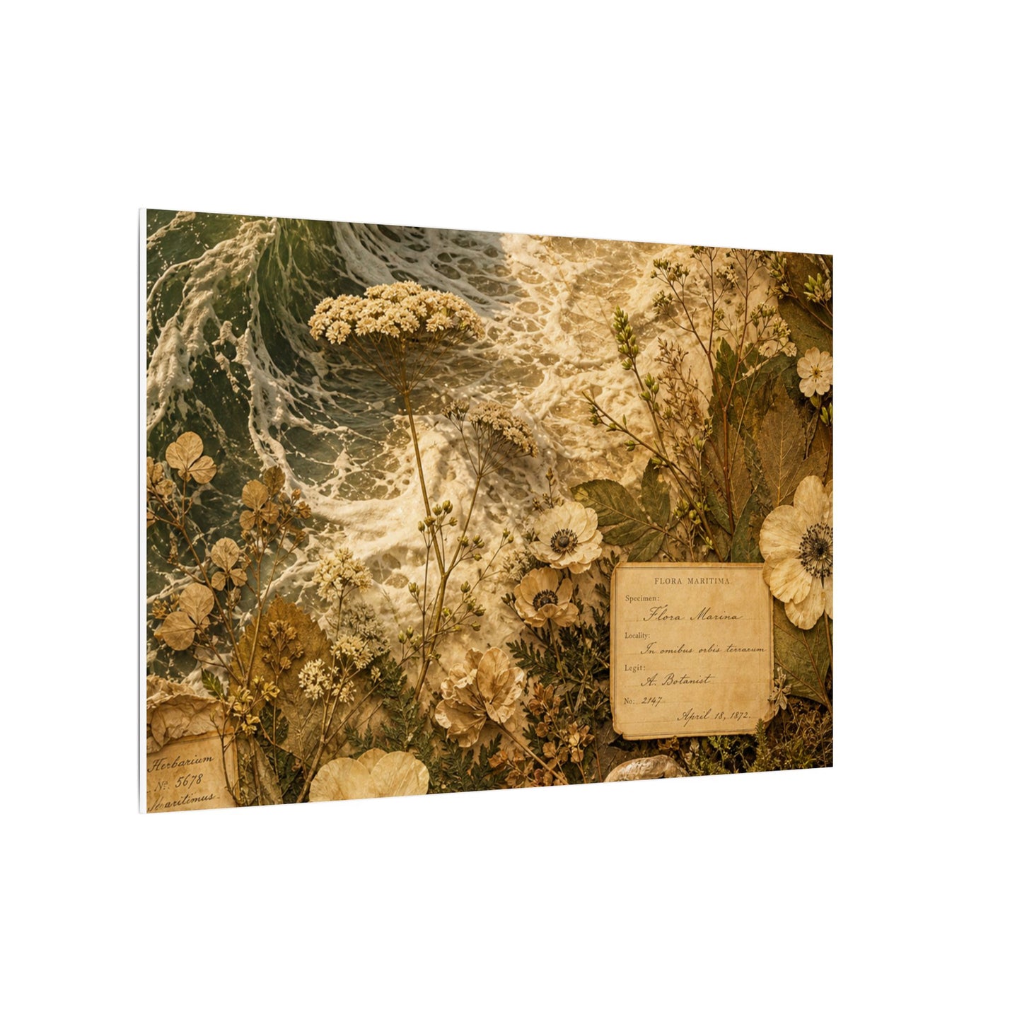 Spring Ocean Wave Herbarium Canvas Art | Nostalgic Decor