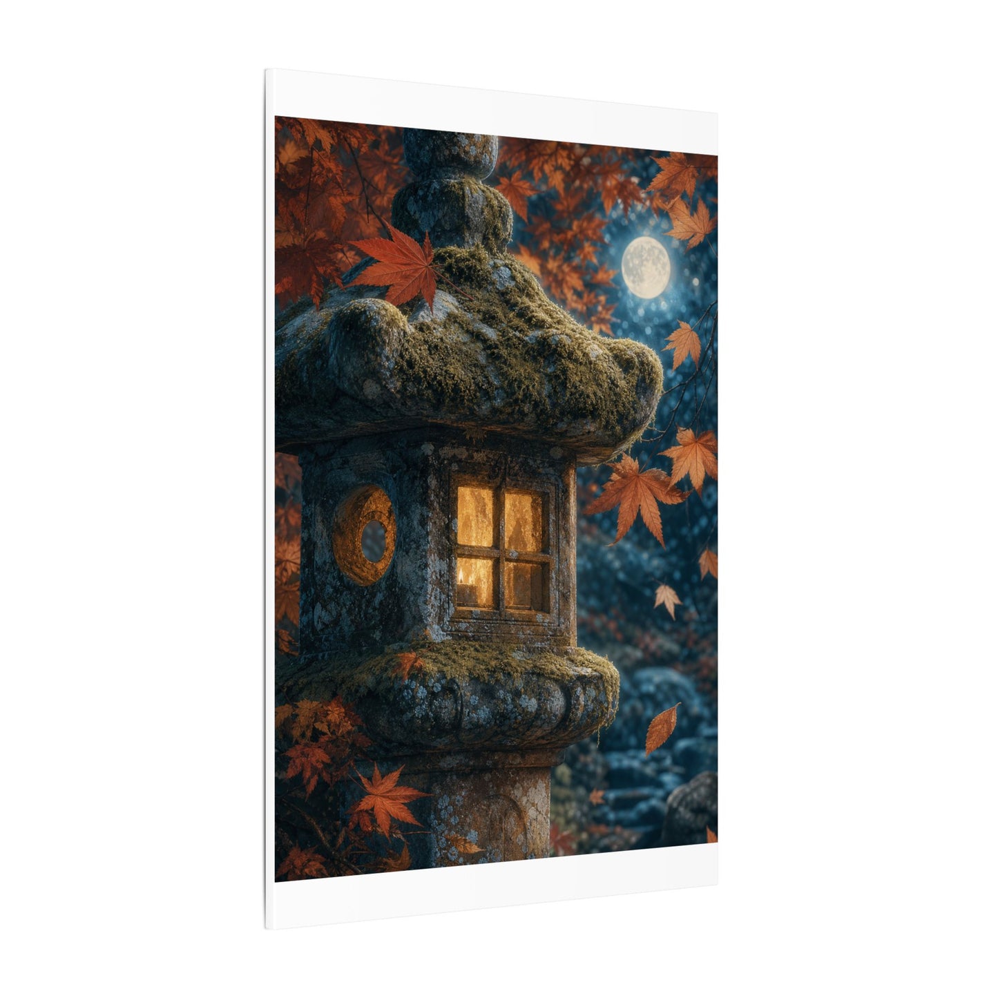 Autumn Stone Lantern Forest Whimsy Canvas Art | Earthy Decor