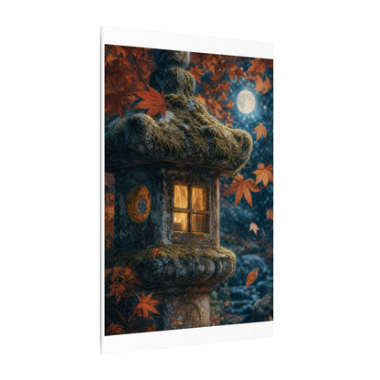 Autumn Stone Lantern Forest Whimsy Canvas Art | Earthy Decor