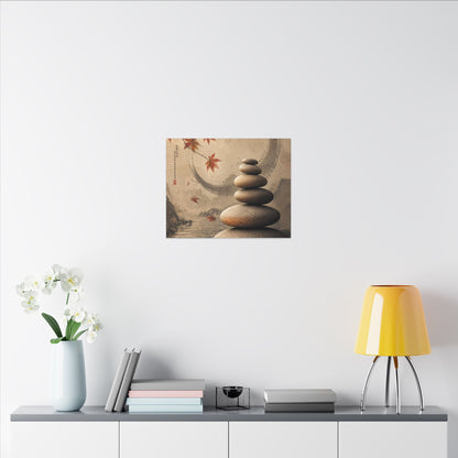 Japandi River Stones in Candlelight | Japanese Pattern Canvas Art
