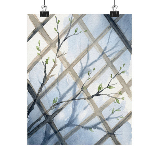 Japandi Shoji Screen in Moonlight | Watercolor Wall Art Print