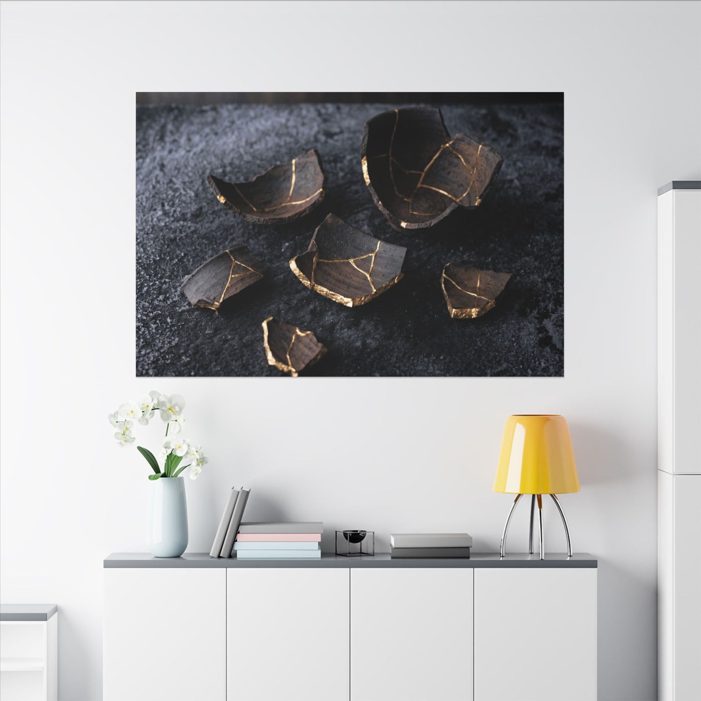 Winter Broken Pottery Shadow Zen Canvas Art | Bold Decor