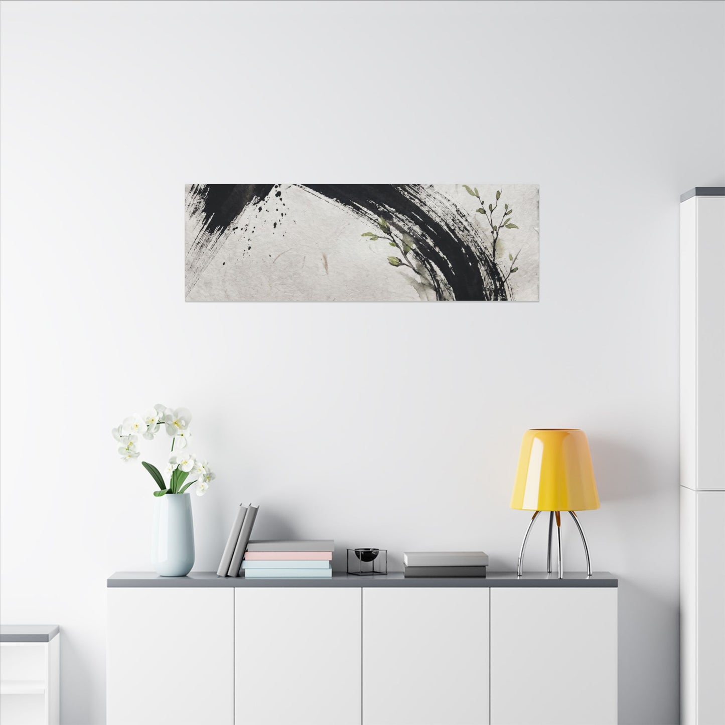 Ink Brushstroke Spring Canvas Art | Dark Japandi Sophisticated Design