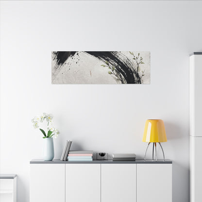 Ink Brushstroke Spring Canvas Art | Dark Japandi Sophisticated Design