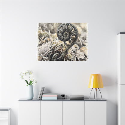 Japandi Fern Unfurling in Golden Hour | Watercolor Canvas Art