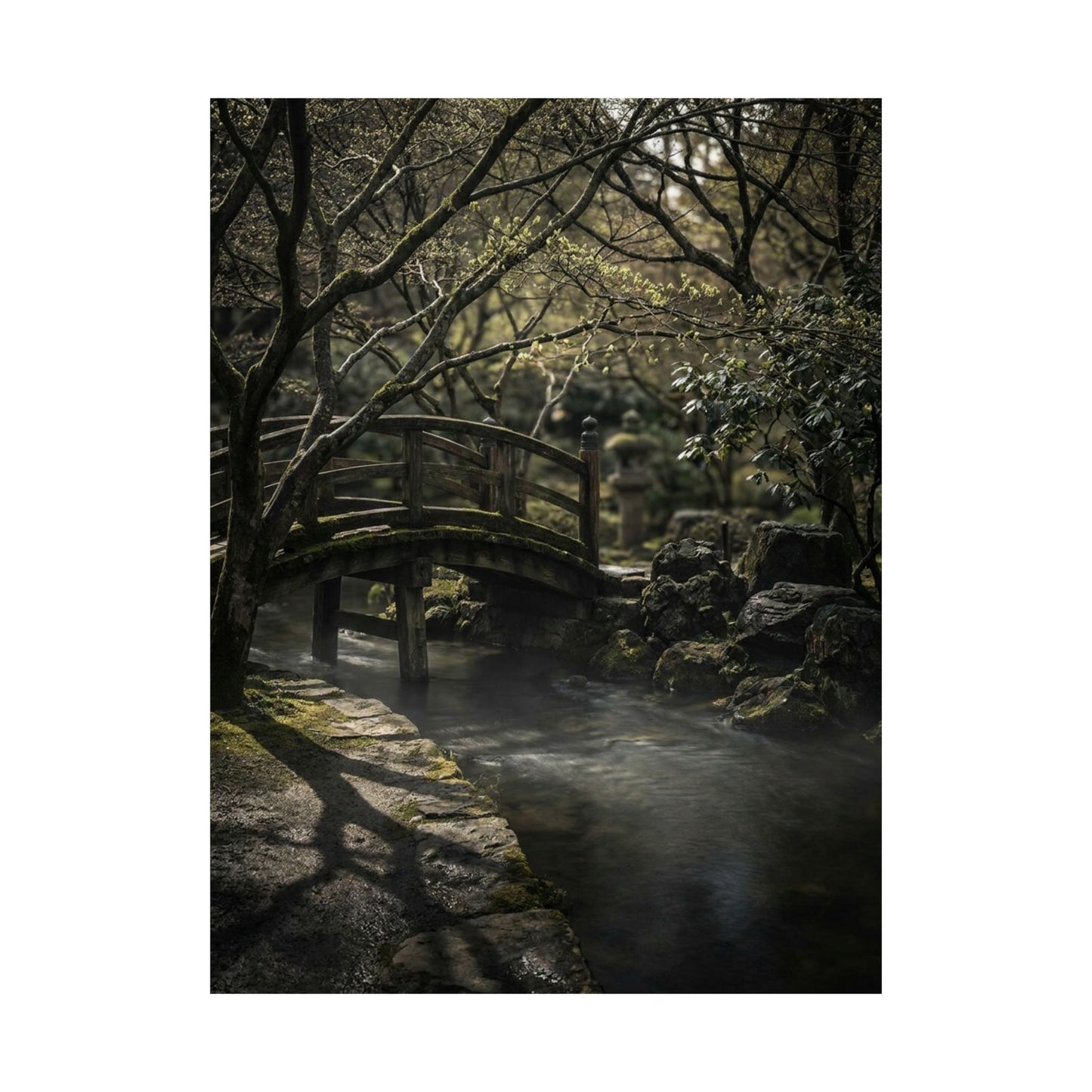 Bold Wooden Bridge Wall Art Print - Shadow Zen Dark Japandi