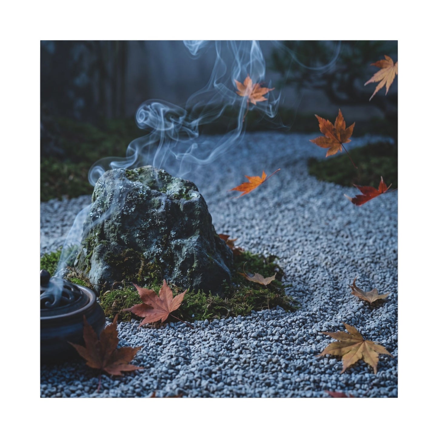 Autumn Incense Smoke Karesansui Canvas Art | Calm Decor