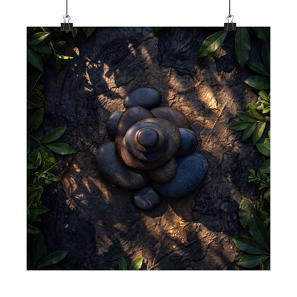 Ma River Stones Wall Art Print - Dark Japandi Dark Texture