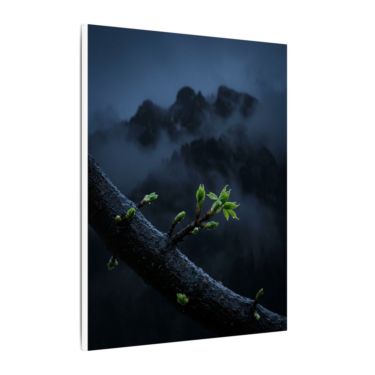 Moonlight Mountain Mist Canvas Art - Dark Japandi Kanso