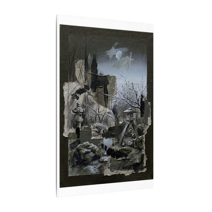 Winter Moonlit Garden Dark Texture Canvas Art | Moody Decor