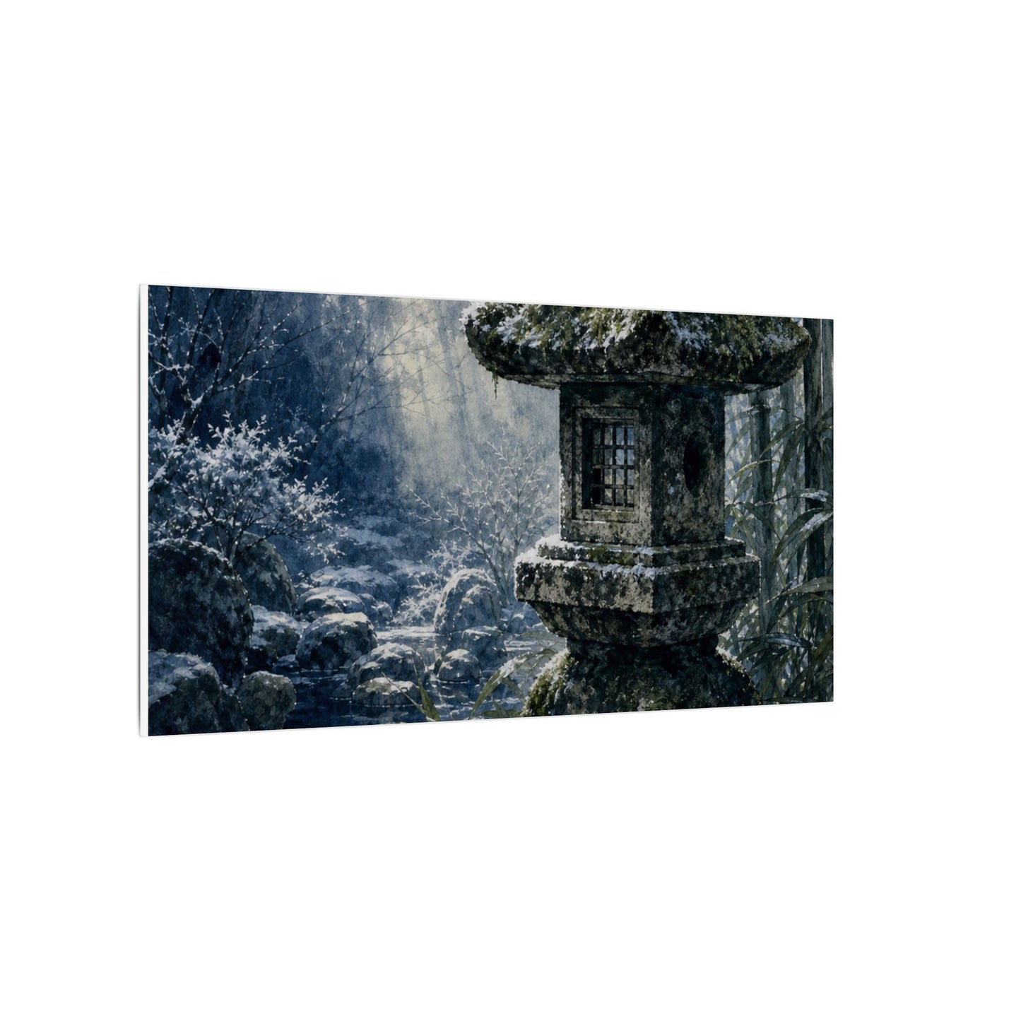 Zen Stone Lantern in Dappled | Sumi E Canvas Art
