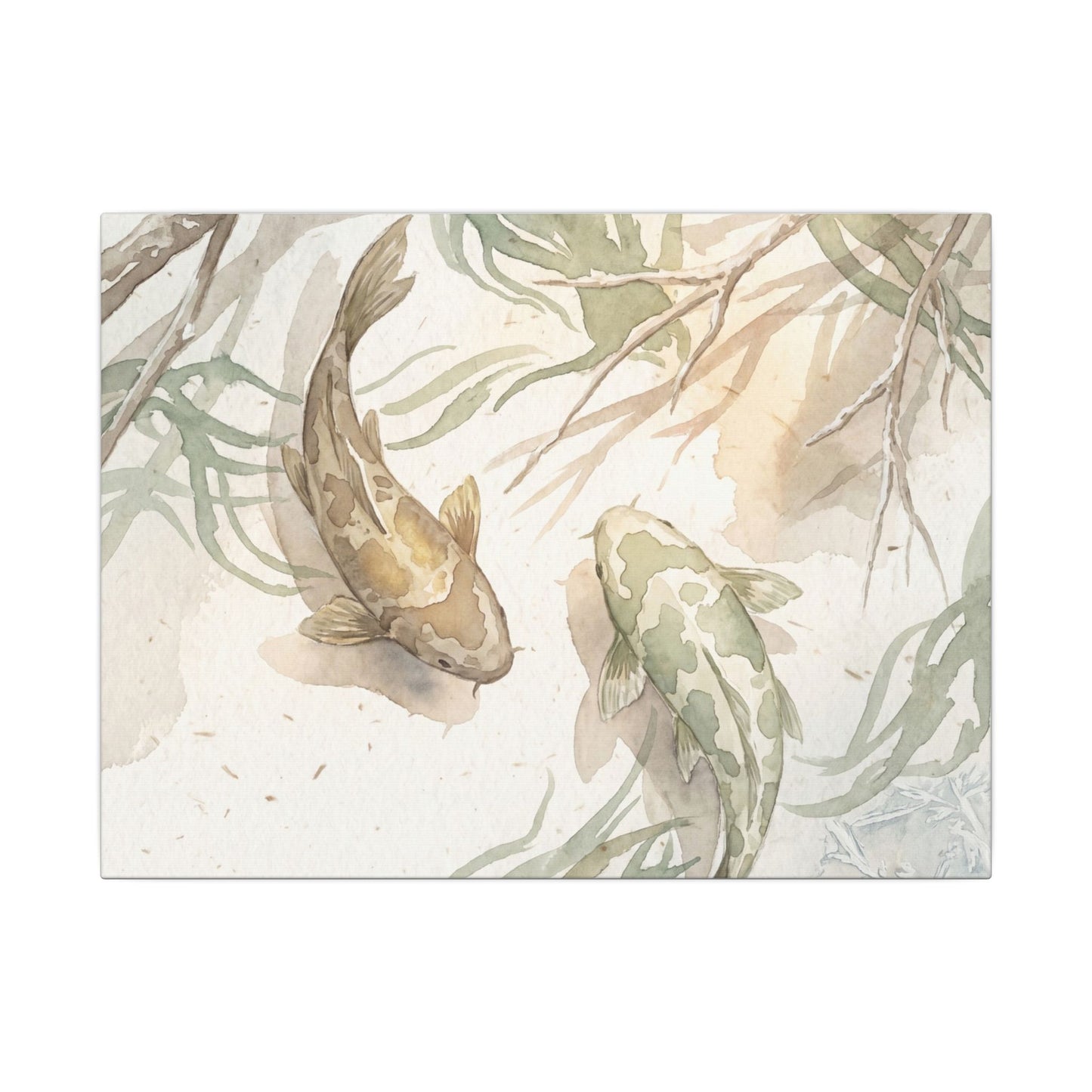 Koi Pond Canvas Art | Winter Japandi Watercolor Art Art Print