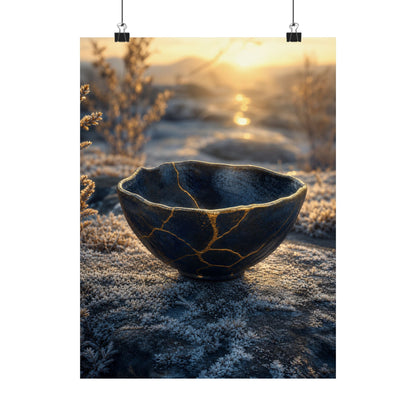 Kintsugi Ceramic Bowl in Golden Hour | Gold Repair Wall Art Print