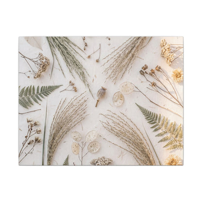 Elegant Dried Flowers Canvas Art - Japanese Pattern Japandi