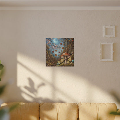 Autumn Cherry Blossom Mushroom Illustration Canvas Art | Enchanting Decor