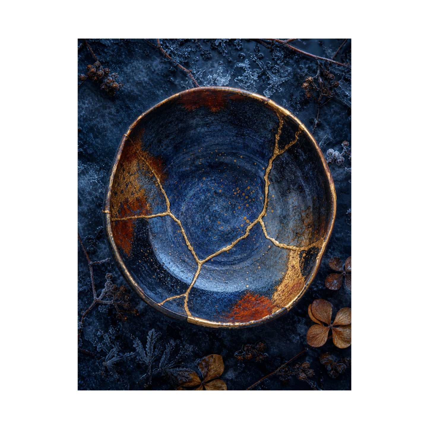 Fukinsei Ceramic Bowl Wall Art Print - Kintsugi Crackle Gold