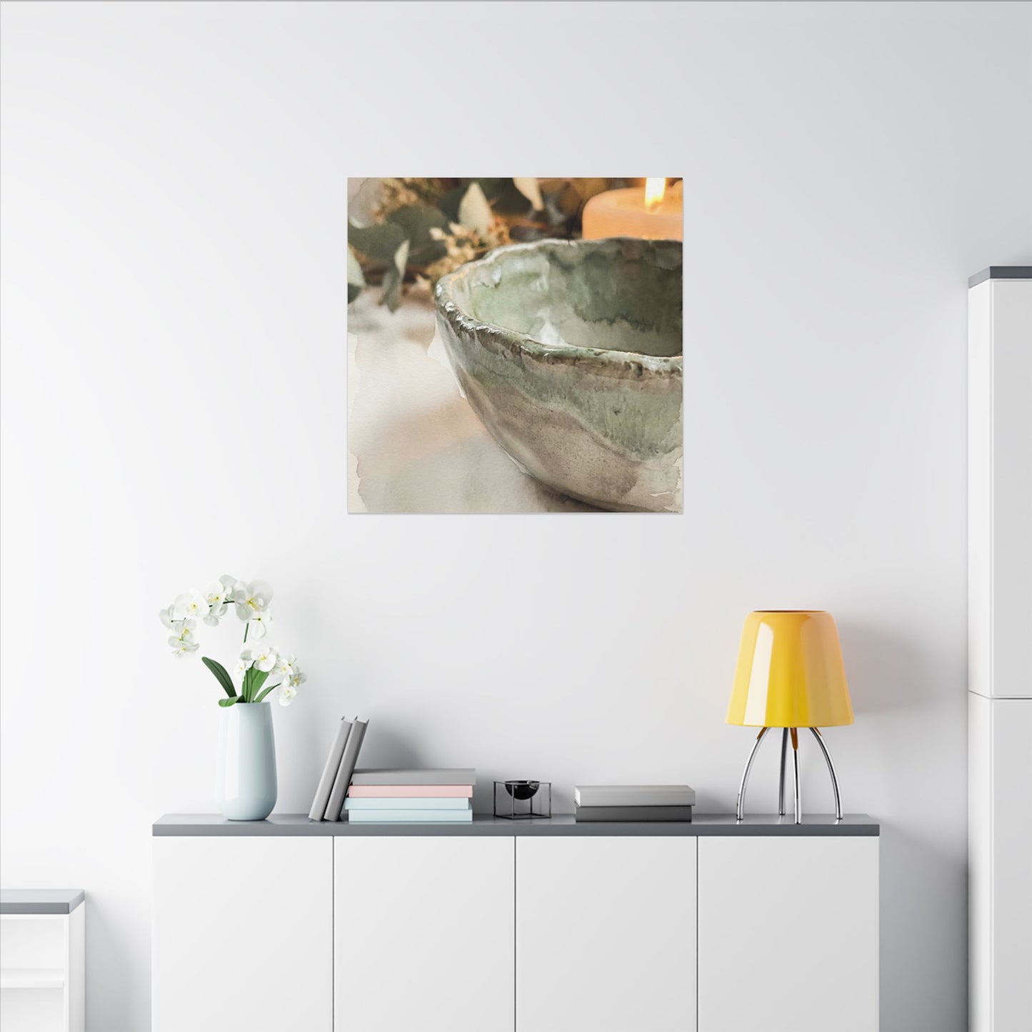 Ceramic Bowl Canvas Art | Summer Japandi Watercolor Art