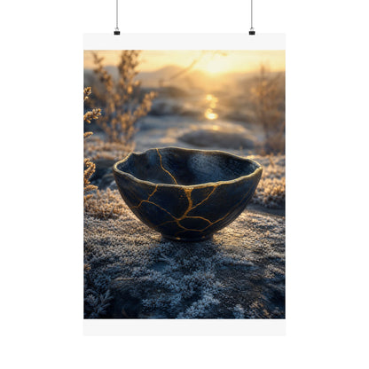 Kintsugi Ceramic Bowl in Golden Hour | Gold Repair Wall Art Print