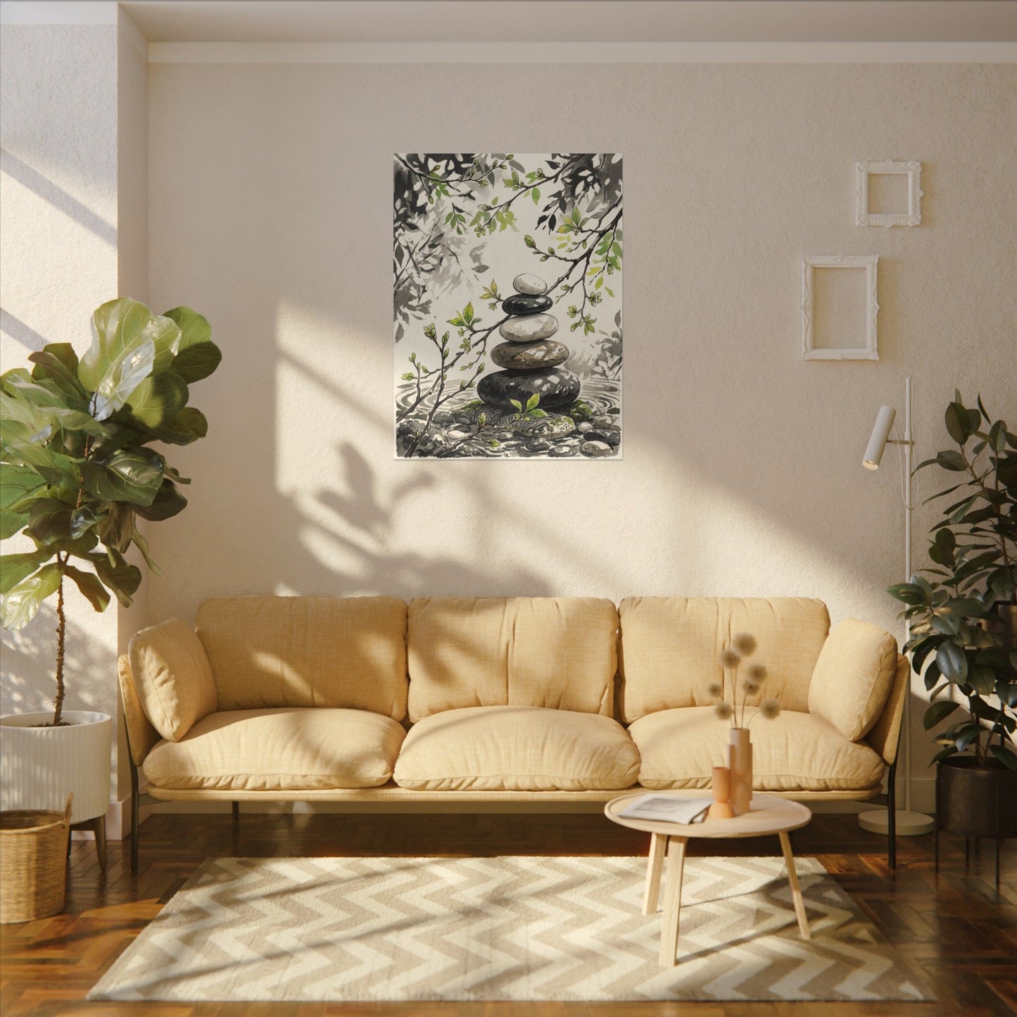 Spring River Stones Japanese Pattern Canvas Art | Elegant Decor