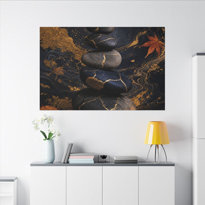 River Stones Autumn Canvas Art | Kintsugi Artful Design