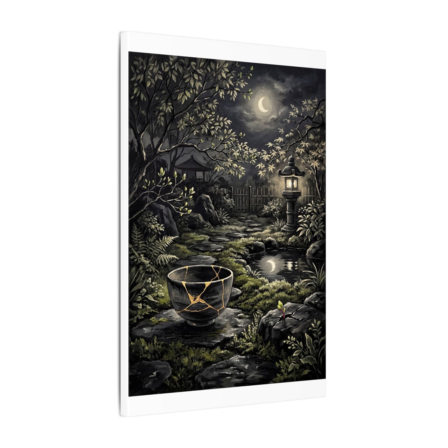 Kintsugi Moonlit Garden in Dappled | Gold Repair Canvas Art