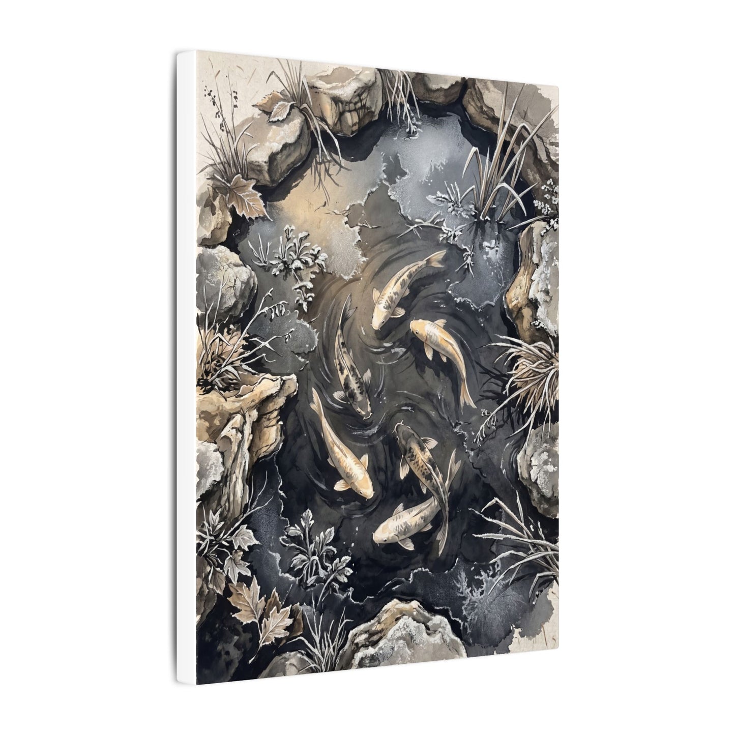 Koi Pond Canvas Art | Winter Japandi Japanese Pattern Art